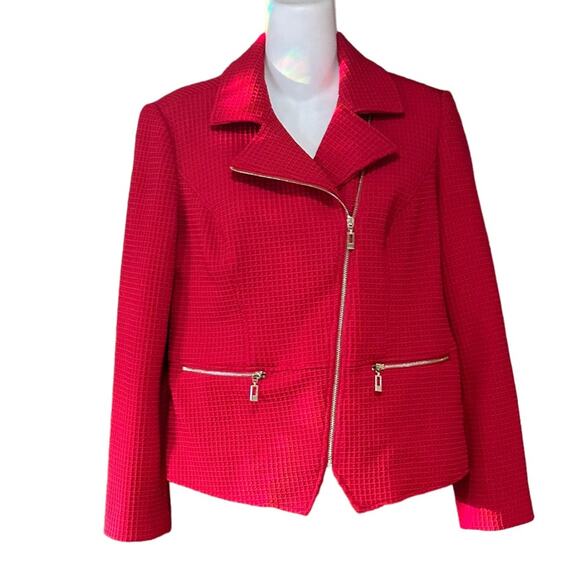 Chico's Womens 0 Petite Red Moto Style Full Zip Jacket Waffle Weave - Picture 1 of 6